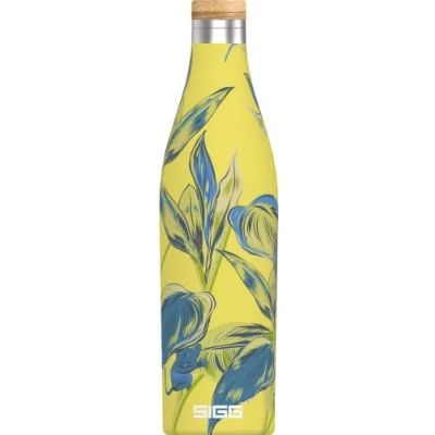 Image of SIGG Insulated Water Bottle Meridian Leakproof Extra Slim BPA Free Plastic Double Walled 18/8 Stainless Steel Bamboo Screw Top Yellow 0.5 L