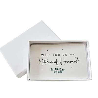 Image of Will You Be My Matron Of Honour? Wedding Proposal Eucalyptus Sentimental Metal Wallet Card (With White Gift Box)