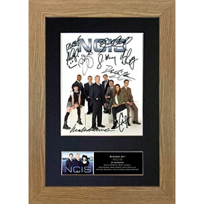 Image of NCIS Signed Autograph Mounted Photo Reproduction PRINT A4 Rare Perfect Birthday (297 x 210mm) #739 (Oak Veneer Frame)
