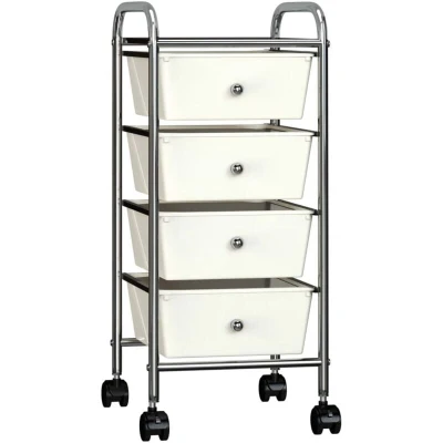 Image of vidaXL 4 Drawer Mobile Storage Trolley White Plastic