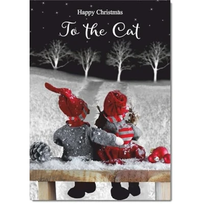 Image of doodlecards To The Cat Christmas Card Couple at Night Medium Size for with Plain Envelope