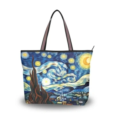 Image of JUMBEAR Canvas Tote Bag Women Handbag Van Gogh Starry Sky Ladies Shopping Shoulder L