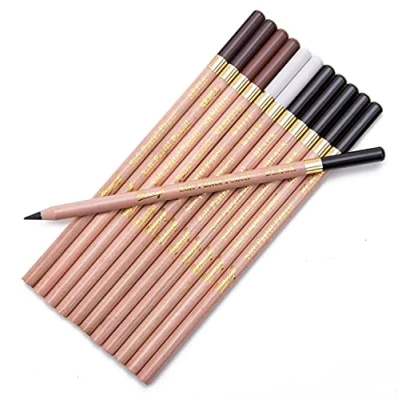 Image of 12 Pack Professional Charcoal Coloured Pencil Set White Black Brown Tinted Sketch Pencils Drawing Art Painting Supplies for Drawing, Sketching, Shading Chalk Beginner &amp; Artist
