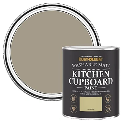 Image of Rust Oleum Beige Kitchen Cupboard Paint in Matt Finish Silver Sage 750ml
