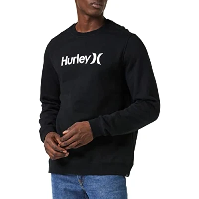 Image of Hurley Men&#039;s M Oao Solid Crew Fleece Sweatshirt, Black, S UK