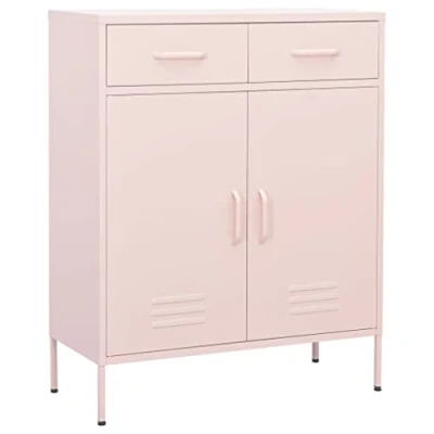 Image of vidaXL Steel Storage Cabinet, Adjustable Shelves, Pink, 80x35x101.5cm Ideal for Home Decor, Living Room Solution, Sturdy Construction, Height