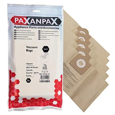 Image of Paxanpax VB157 Compatible Paper Vacuum Bags for Goblin Aquavac 960 Earlex Combi Power Vac WD1200 Series (Pack of 5), Brown