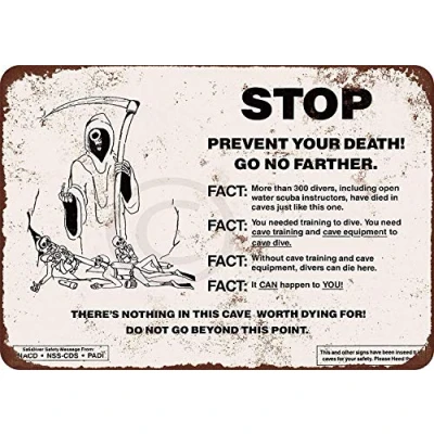 Image of New Tin Sign Cave Diving Warning Aluminum Metal 8x12 Inches