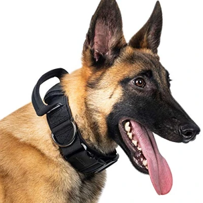 Image of OneTigris Tactical Dog Collars with Handle,Military Collar for Large Dog,Adjustable Nylon German shepherd Heavy Duty Metal Buckle Training and Walking (L, Black)