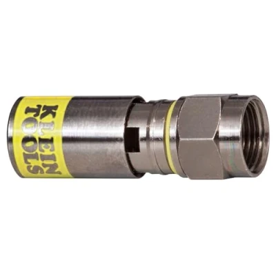 Image of F Connector For RG6/6Q Coax Cable, Universal RG6 Compression KLEIN TOOLS VDV812 606, Yellow/Nickel, 10 Pack