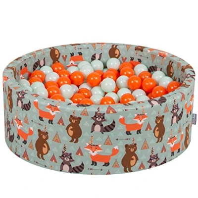 Image of KiddyMoon Soft Ball Pit Round 90X30cm/200 Balls ∅ 7Cm / 2.75In For Kids, Foam Pool Baby Playballs Children, Fox Green:Orange/Mint