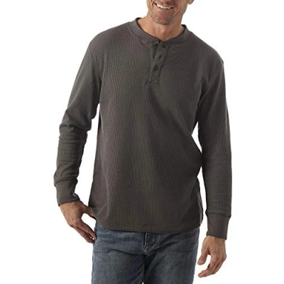 Image of Wrangler Men&#039;s Long Sleeve Waffle Henley Shirt, Dark Charcoal, Medium