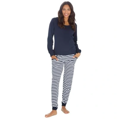 Image of Ladies Pyjamas Set Jogging Style Lounge wear (Navy Stripe, L)