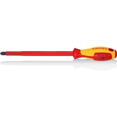 Image of Knipex Screwdriver for cross recessed screws Phillips® burnished, insulating multi component handle, VDE tested 320 mm 98 24 04