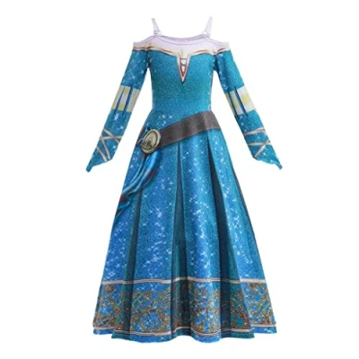 Image of Lito Angels Princess Merida Fancy Dress Up Costume with Accessories for Kids Girls Age 4 5 Years (Tag Number 100), Blue