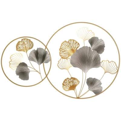 Image of HOMCOM 3D Metal Wall Art Modern Ginkgo Leaves Hanging Sculptures Home Decor for Living Room Bedroom Dining Room, Gold