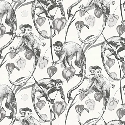 Image of Sample Monkey Jungle Wallpaper Textured Embossed Tropical Vinyl Black White