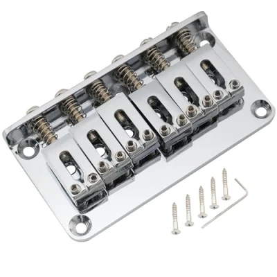 Image of Musiclily Pro 52.5mm Modern Hardtail Fixed Bridge for Strat Tele Style Electric Guitar, Chrome