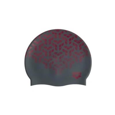 Image of Arena Print 2 Unisex Silicone Swim Cap for Adults, Women and Men Intensive Training Comfortable Non Slip Long Hair Swimming Hat, Kikko/Black Red