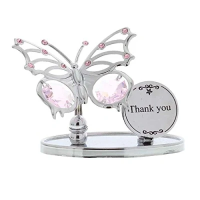 Image of CRYSTOCRAFT GIFT CHROME PLATED BUTTERFLY THANK YOU WITH SWARVOSKI CRYSTAL ELEMENTS