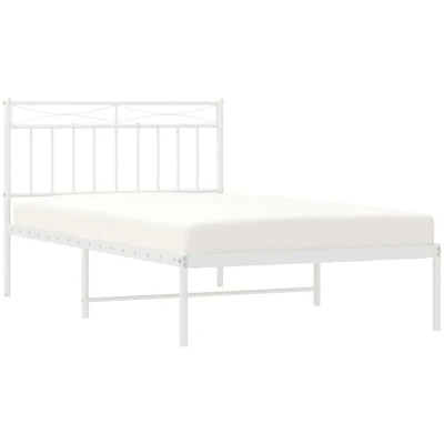 Image of vidaXL Metal Bed Frame without Mattress with Headboard White 107x203cm