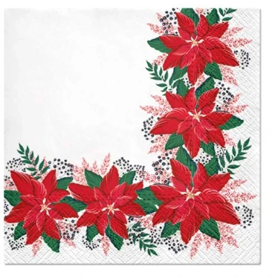 Image of 3 PLY Traditional Xmas Tissue Paper Napkins 33cm x Serviettes Pack of 20 (Lovely Poinsettia)