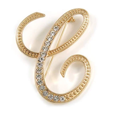 Image of &#039;C&#039; Gold Plated Clear Crystal Letter C Alphabet Initial Brooch Personalised Jewellery Gift 50mm Tall