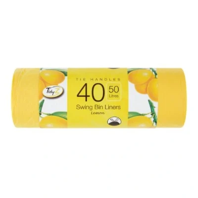 Image of Tidy 40 Z Tie Handles Swing Bin Liners Lemon 50L