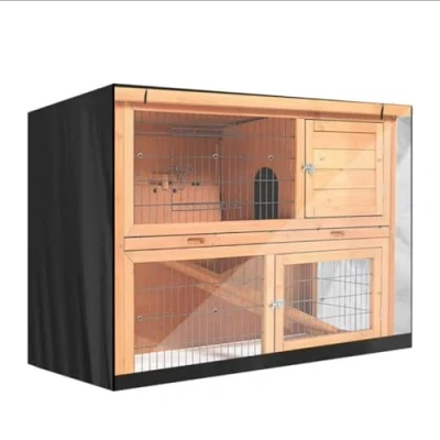 Image of Rabbit Hutch Cover 4FT 210D Oxford Cloth Double Decker for Hutches Dustproof Moisture Resistant Bunny Guinea Pig, Cage Cover, Pet Covers (Black)