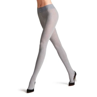 Image of FALKE Women&#039;s Family Rib W TI Cotton Plain 1 Pair Tights, Grey (Light Melange 3390), M L