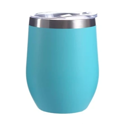 Image of Gteller 12 oz Stainless Steel Wine Tumbler Stemless Glasses with Lid, Double Wall Insulated Travel Mug Perfect for Wine, Coffee, Drinks, Champagne, Cocktails (Light Blue)