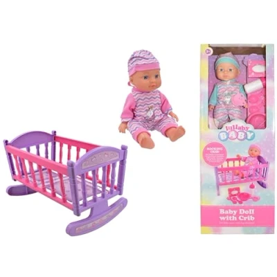 Image of KandyToys Baby Doll included Cot and Accessories 12 inch Set Toy with 2 Designs 1 Sent at Random