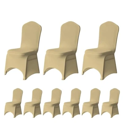 Image of Trimming Shop Spandex Champagne Chair Cover Stretch Fabric Removable Washable Protective Slipcovers for Weddings Banquets Ceremony Hotel Dining Parties Décor, 10pcs