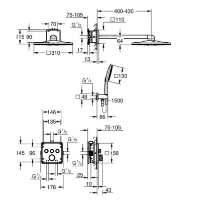 Image of Grohe Grohtherm Smartcontrol Rear Fed Concealed Dual Outlet Shower System With Rainshower Smartactive 310mm Cube Showerhead Chrome 34864000