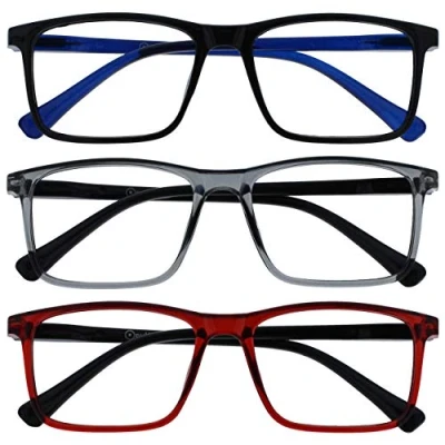 Image of OPULIZE Ink Reading Glasses 3 Pack Large Rectangular Frame Black, Grey, Red Mens Womens Spring Hinges RRR4 17Z +1.50