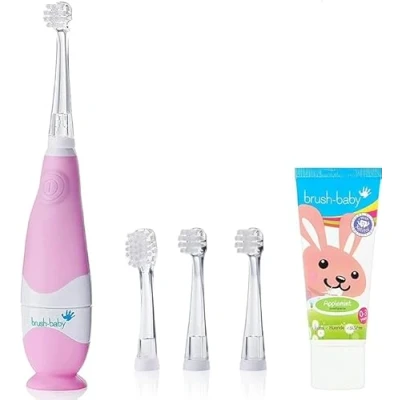 Image of Brush baby Pink BabySonic Electric Toothbrush Bundle Set Includes Toothbrush, 4 Heads &amp; 1 AAA Battery, 12 ml Toothpaste (Pink Set)