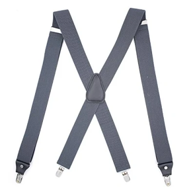 Image of PlayCool WannGe Mens Suspenders Adjustable Elastic Heavy Duty 1.4 Inch Wide X Shape 4 Strong Clips Suspender Braces Dark Grey