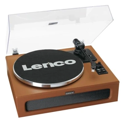 Image of Lenco LS 430 Turntable, Bluetooth Integrated Speaker 40 Watt RMS, Belt Drive, Pitch Control, Preamp, RCA Out and AUX In, Brown, 430BN