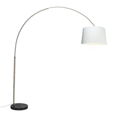 Image of Qazqa Arc Floor lamp I Light Steel Nickel Matt Satin Fabric Shade White 45 cm XXL Modern Suitable for LED E27 1 Metal Living Room