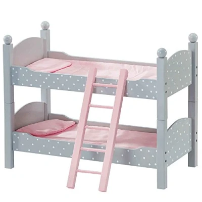 Image of Olivia&#039;s Little World 18 in. Doll Wooden Convertible Bunk Bed Stacked on Top or Unstacked as Two Single Beds, Grey and Pink