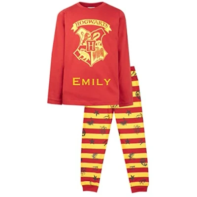 Image of Harry Potter Personalised Pyjamas For Kids, Age 13/14 Long Sleeve Pyjama Top &amp; Trousers Set 100% Cotton Official Merchandise PJs With Name Red
