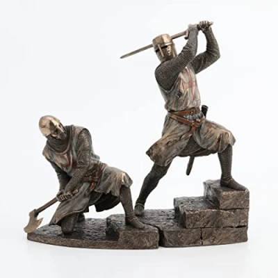 Image of Veronese Design Battling Templar Knights Cold Cast Resin Statue Bronze Finish