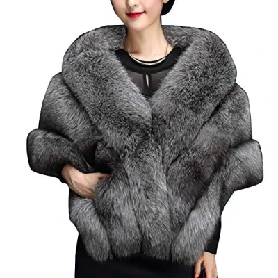 Image of LaoZanA Women Winter Faux Fur Wrap Shawl Bridal Shrug Cape for Wedding Dress Dark Grey