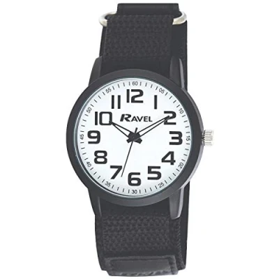 Image of Ravel Men&#039;s Modern Workwear Watch with Easy Fasten Strap Black/White Dial/Black