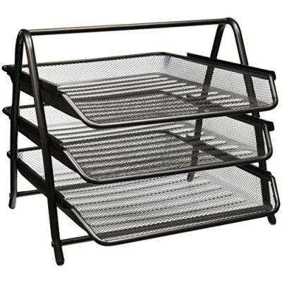 Image of Greenco Mesh 3 Tier Document, Letter Tray, Desk Organizer, Black