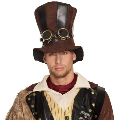 Image of Boland 54514 Tuba Steampunk Cylinder Hat with Glasses Brown One Size, 23463