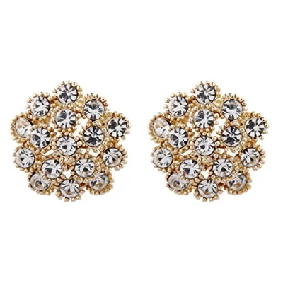 Image of Clip On Earrings Gold Plated With Clear Crystal Diamantes Ethel