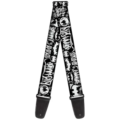 Image of Buckle Down DC Comics Guitar Strap, Batman Gotham City Graffiti Collage Black White, 2 Inches Wide, Black, 2&quot; Wide 29 54&quot; Length