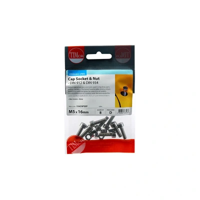 Image of 7x TIMCO Socket Screws &amp; Hex Nuts Cap Stainless Steel 516CAPSSP Pack of 8