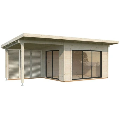 Image of Palmako Grace 7.2m x 3.9m Double Glazed Pent Log Cabin with Gazebo Sliding Doors Plus (56mm)